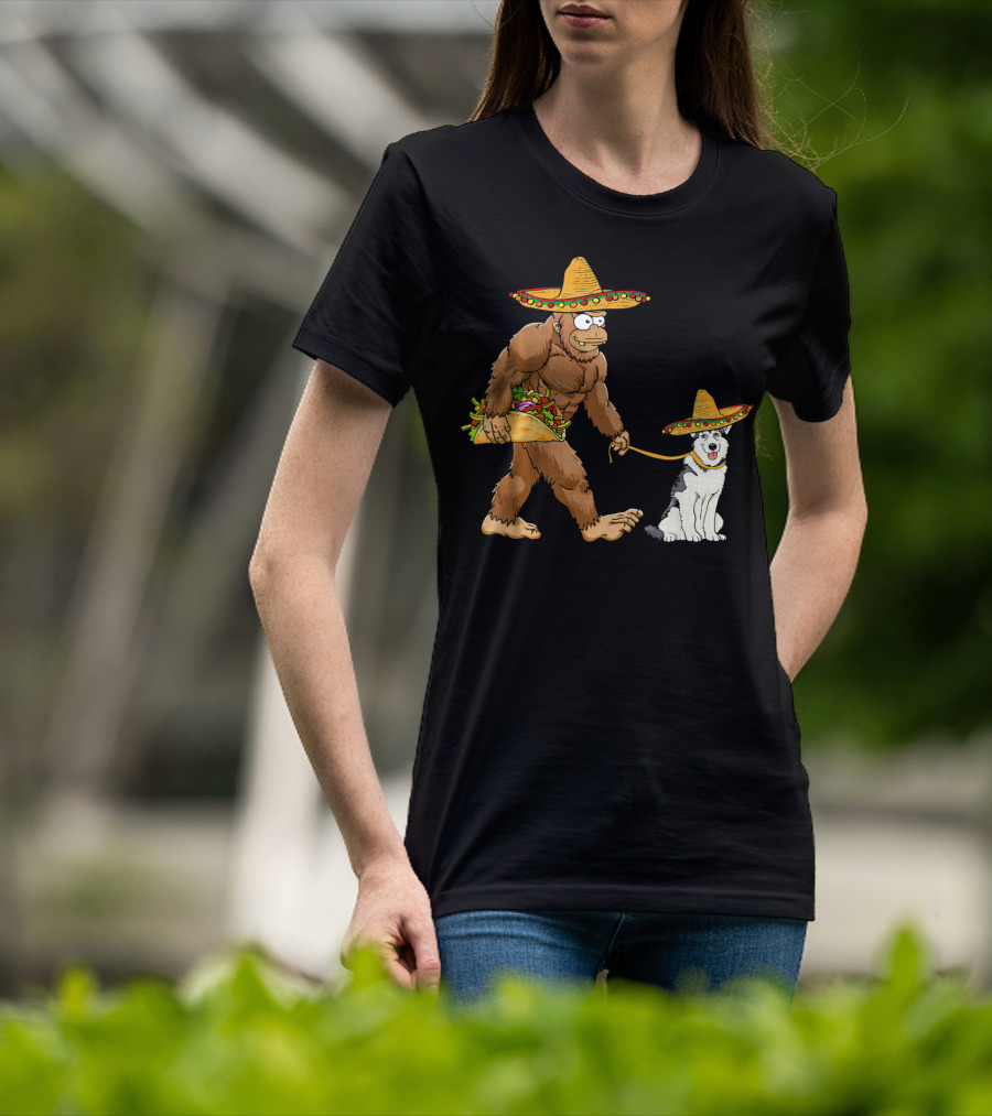 Bigfoot Husky Dog Taco Sombrero Cinco De Mayo T-Shirt