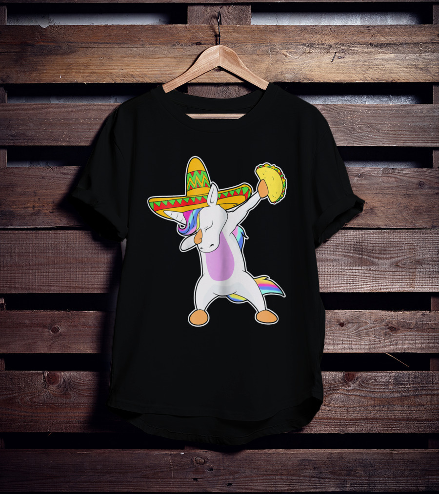 Funny Dabbing Unicorn With Taco And Sombrero Leveraging Cinco De Mayo Celebrations T-Shirt