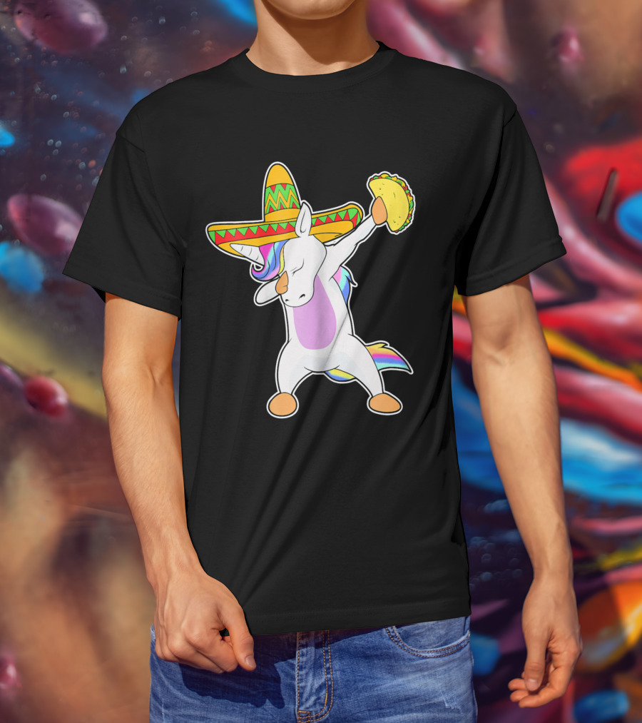 Funny Dabbing Unicorn With Taco And Sombrero Leveraging Cinco De Mayo Celebrations T-Shirt