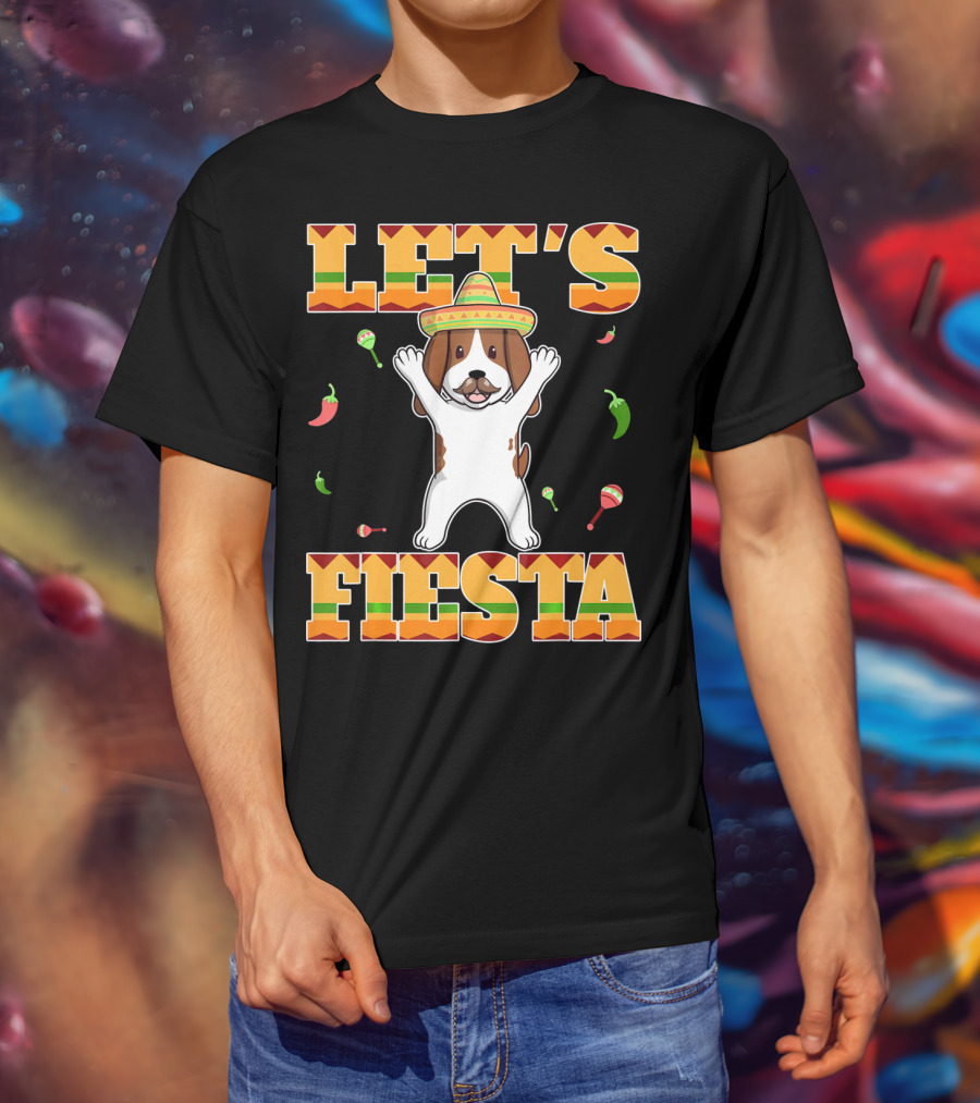 Let's Fiesta Basset Hound Cinco De Mayo Sombrero Maracas Chili Peppers T-Shirt