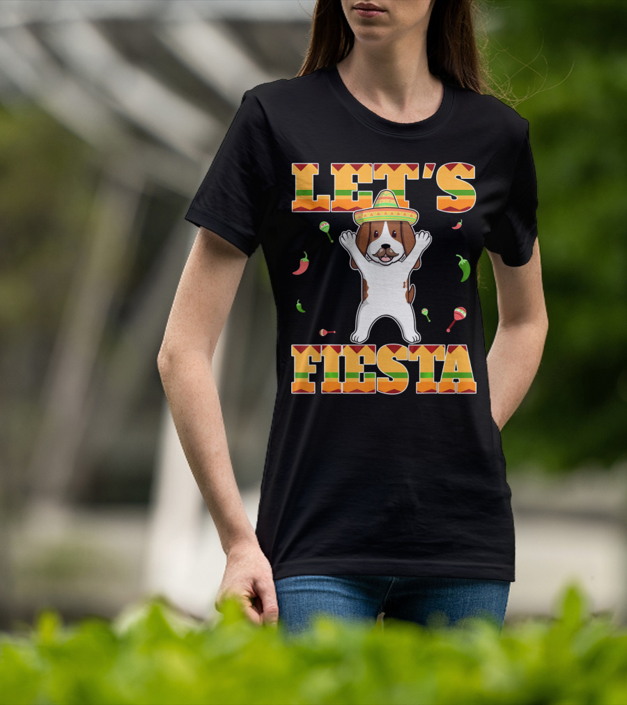 Let's Fiesta Basset Hound Cinco De Mayo Sombrero Maracas Chili Peppers T-Shirt