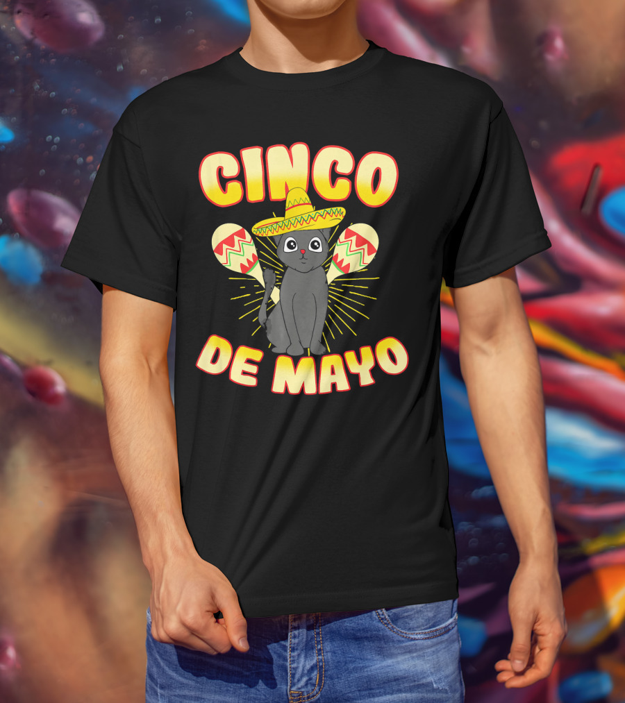 Cinco De Mayo Fiesta Cat With Sombrero And Maracas T-Shirt