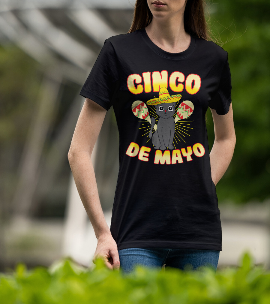Cinco De Mayo Fiesta Cat With Sombrero And Maracas T-Shirt