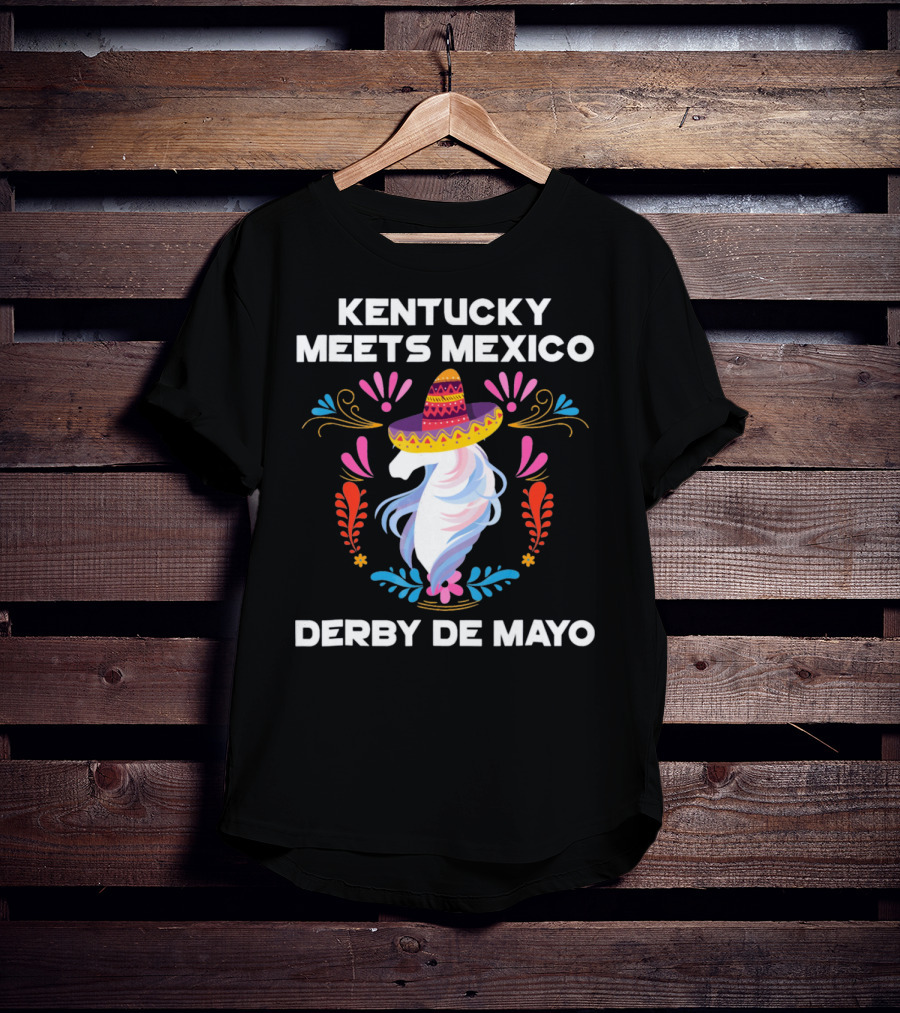 Kentucky Meets Mexico Derby De Mayo Sombrero Horse Floral T-Shirt
