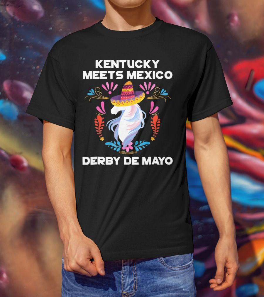 Kentucky Meets Mexico Derby De Mayo Sombrero Horse Floral T-Shirt
