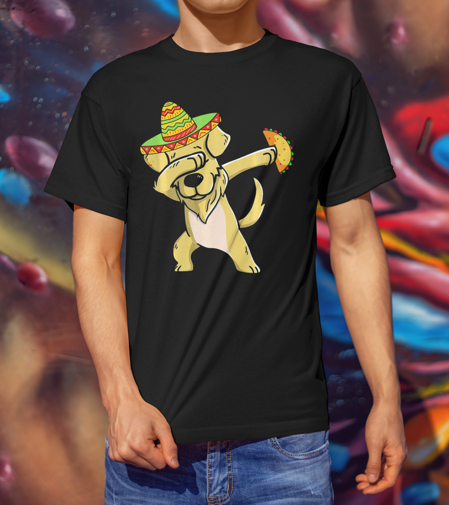 Golden Retriever Dabbing With Sombrero And Taco T-Shirt