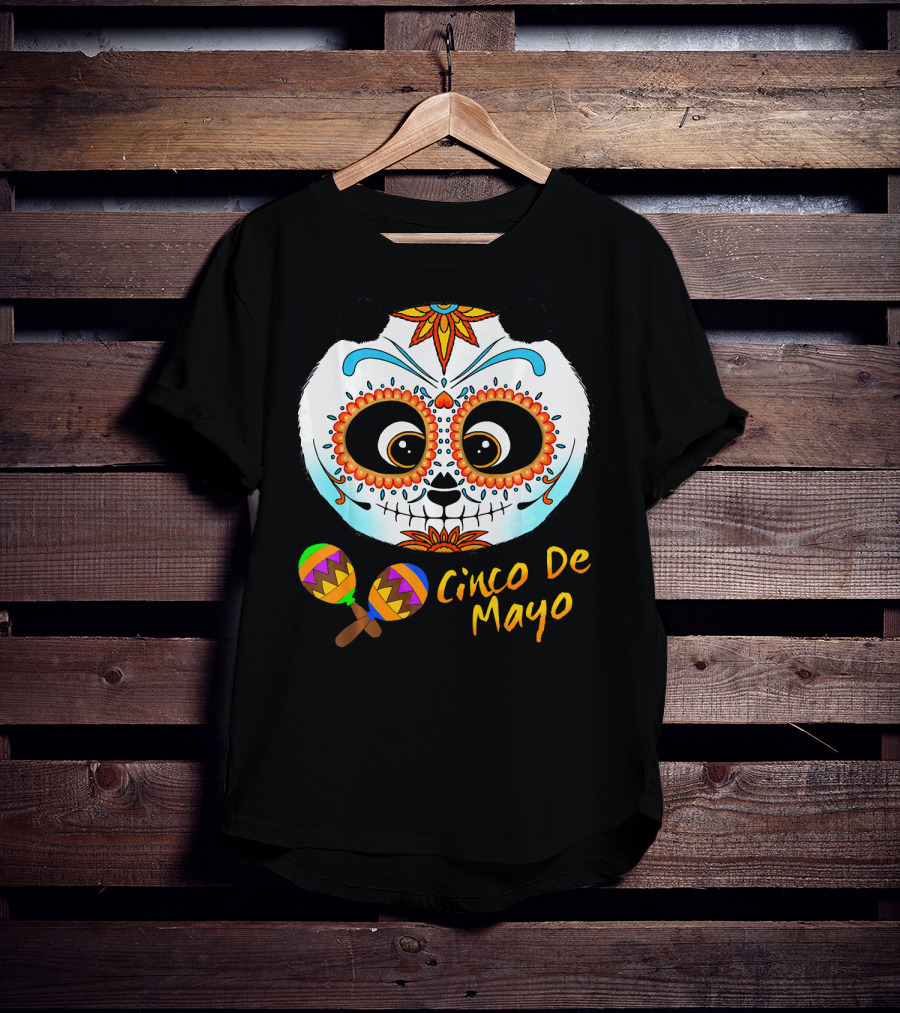 Cinco De Mayo Sugar Skull Panda With Maracas T-Shirt