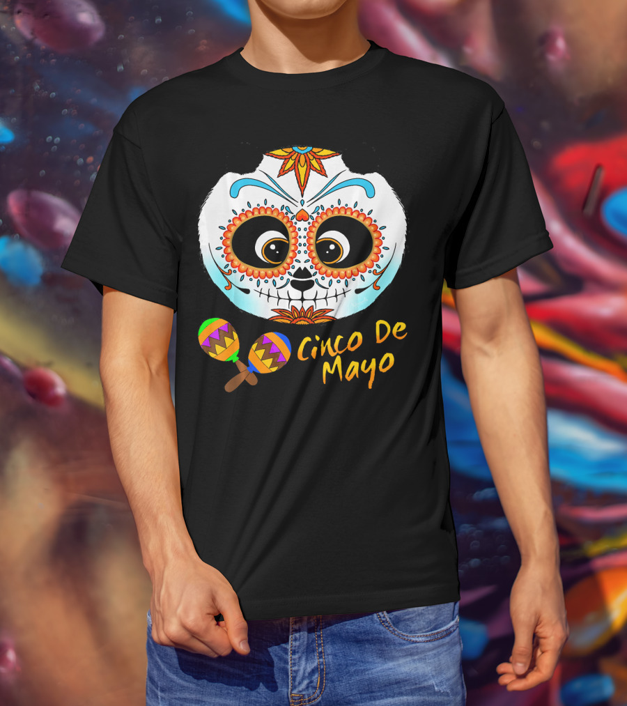 Cinco De Mayo Sugar Skull Panda With Maracas T-Shirt