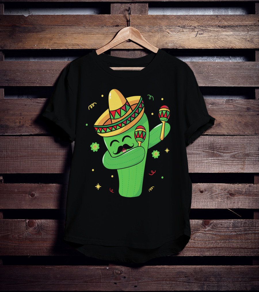 Cinco De Mayo Cactus Dabbing With Sombrero And Maracas T-Shirt