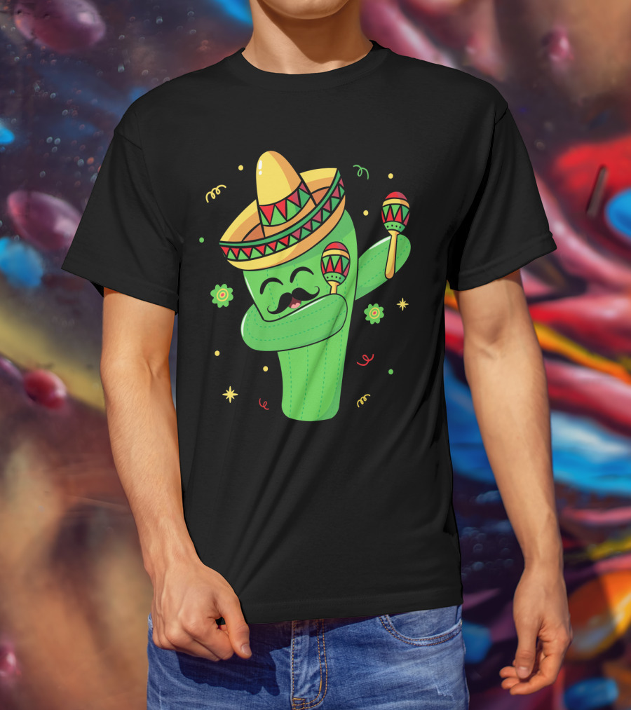 Cinco De Mayo Cactus Dabbing With Sombrero And Maracas T-Shirt