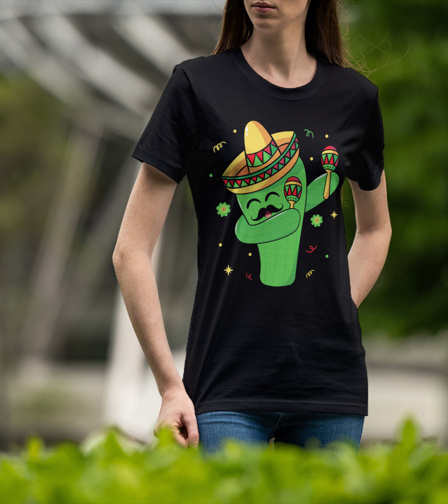 Cinco De Mayo Cactus Dabbing With Sombrero And Maracas T-Shirt