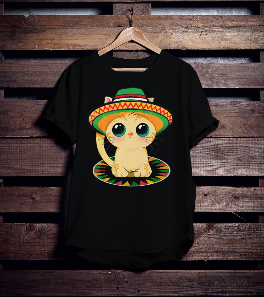 Cute Cat Cinco De Mayo 5th Of May Celebration With Sombrero T-Shirt
