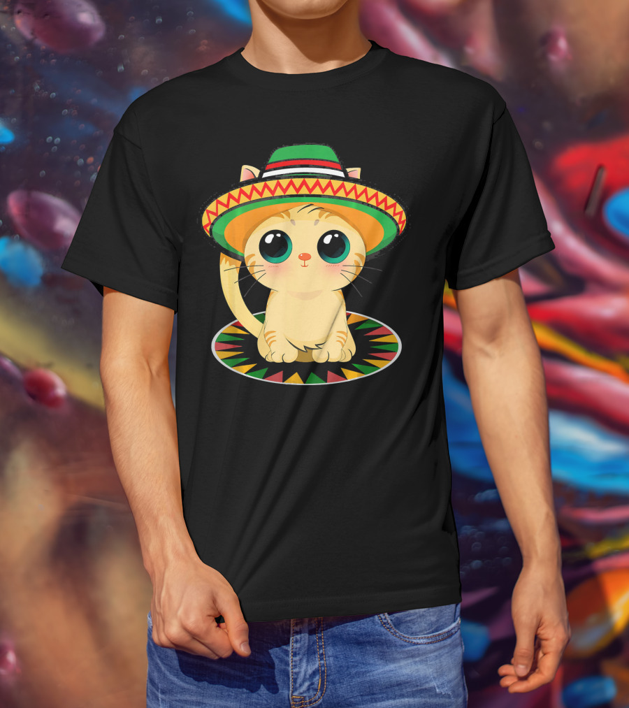Cute Cat Cinco De Mayo 5th Of May Celebration With Sombrero T-Shirt