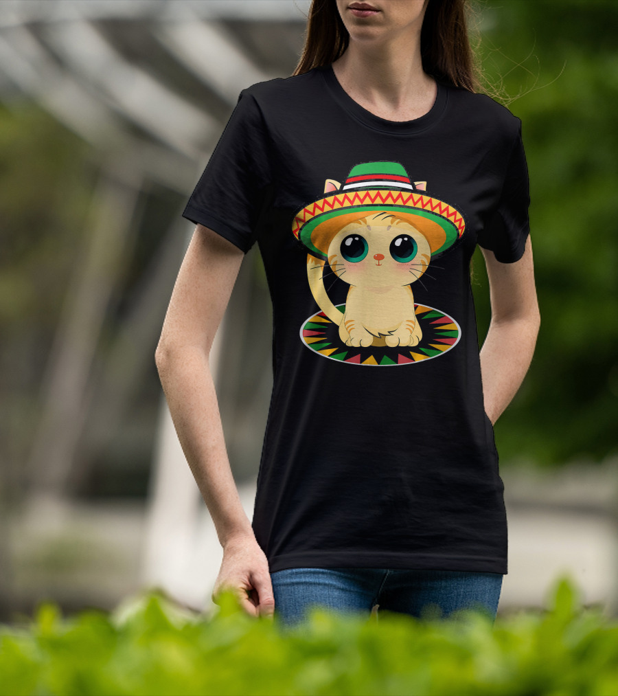 Cute Cat Cinco De Mayo 5th Of May Celebration With Sombrero T-Shirt
