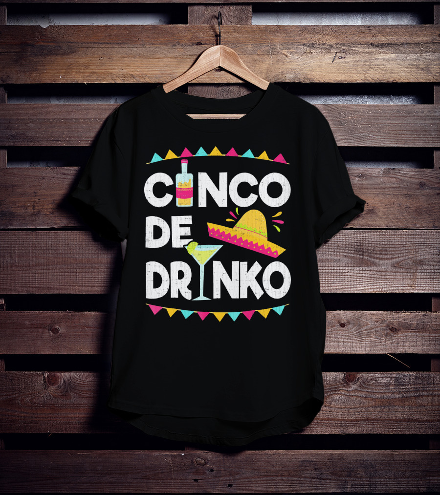 Cinco De Drinko Sombrero And Margarita Fiesta Elements T-Shirt