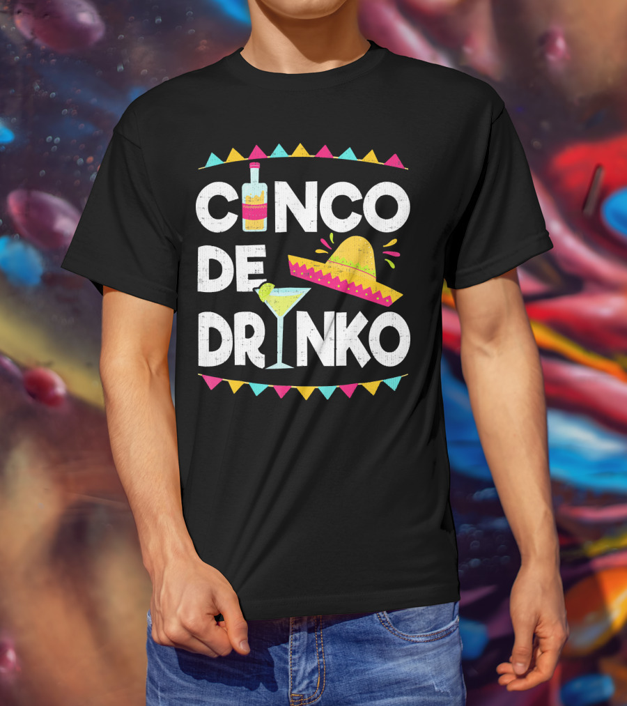 Cinco De Drinko Sombrero And Margarita Fiesta Elements T-Shirt