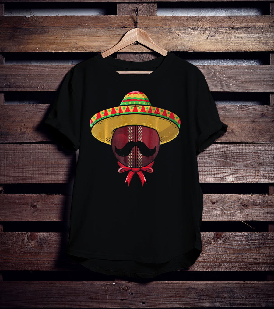 Cinco De Mayo Sombrero Cricket Ball Mustache T-Shirt