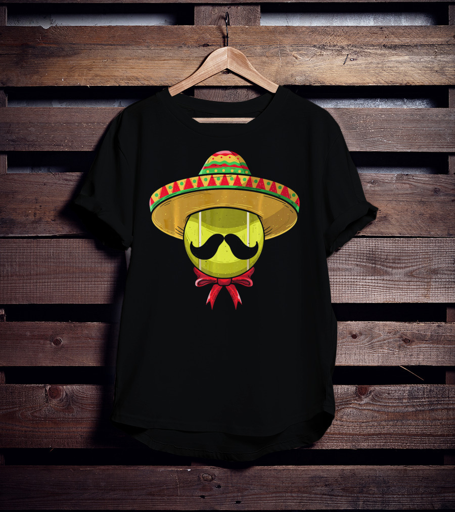 Cinco De Mayo Tennis Sombrero With Mustache And Bow Tie T-Shirt