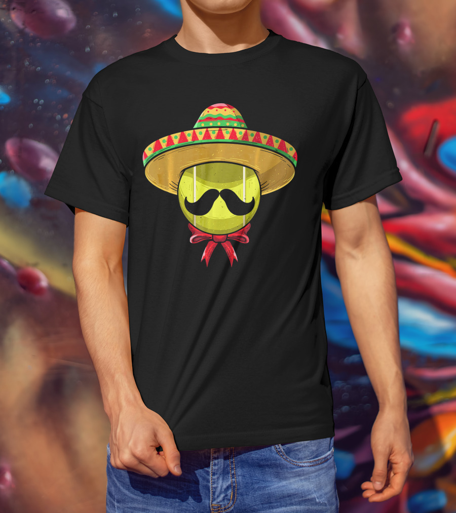 Cinco De Mayo Tennis Sombrero With Mustache And Bow Tie T-Shirt