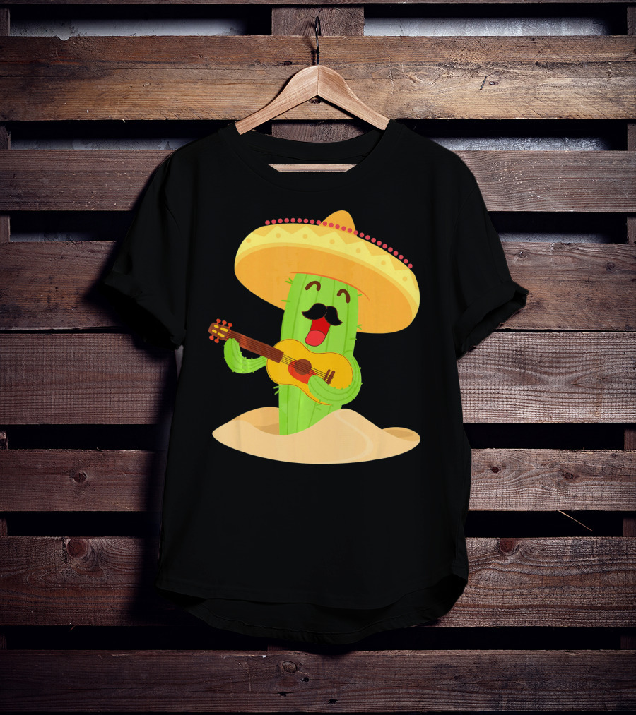 Happy Cinco De Mayo Cactus Guitarist With Sombrero T-Shirt