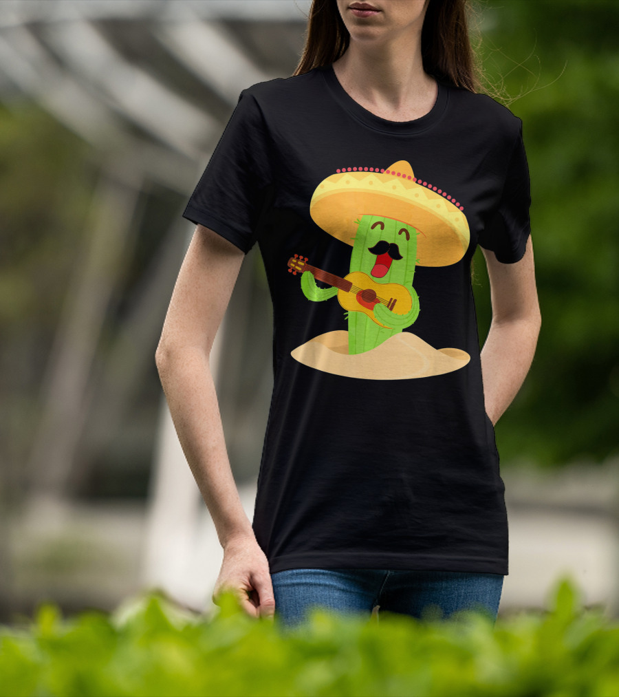 Happy Cinco De Mayo Cactus Guitarist With Sombrero T-Shirt