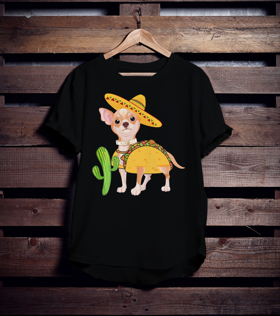 Funny Cinco De Mayo Fiesta Mexican Chihuahua Taco Sombrero Cactus T-Shirt