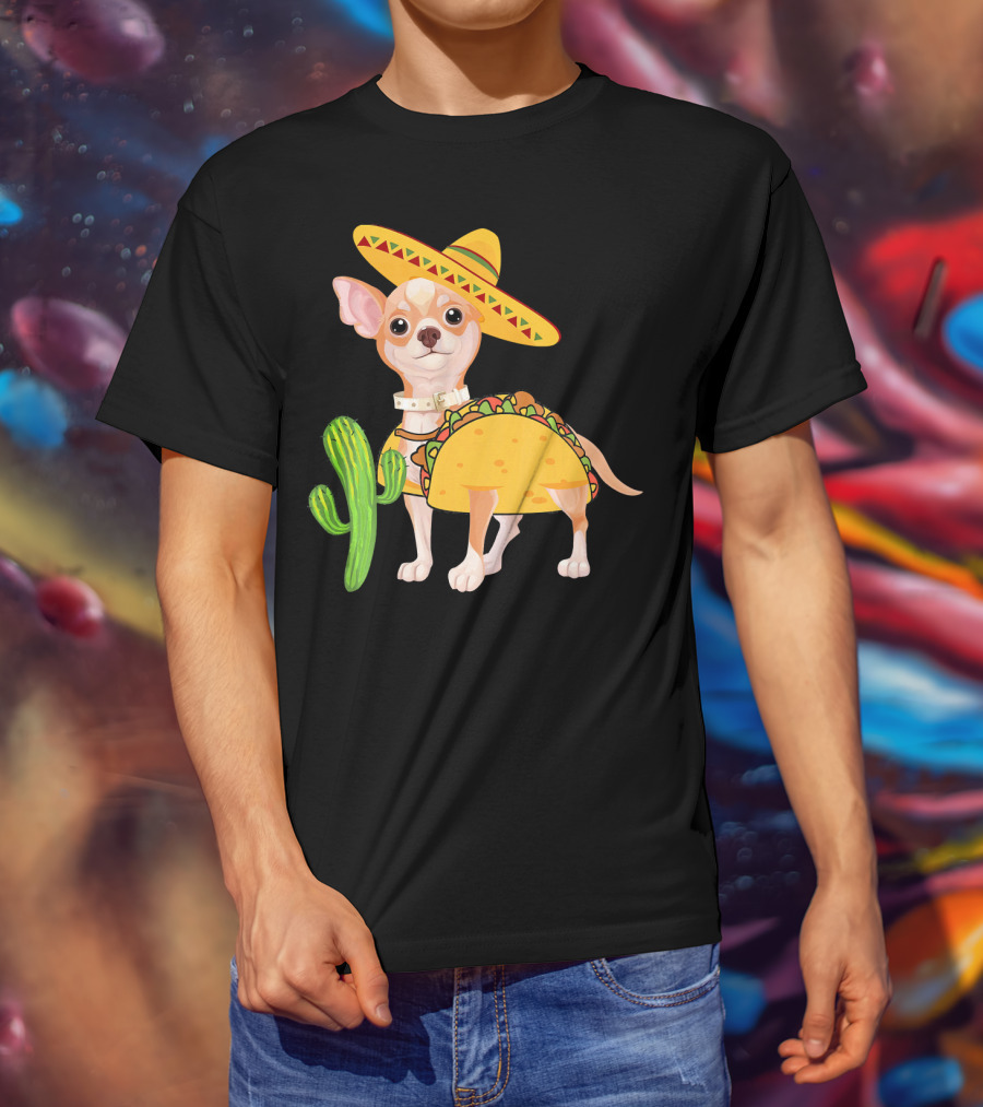 Funny Cinco De Mayo Fiesta Mexican Chihuahua Taco Sombrero Cactus T-Shirt