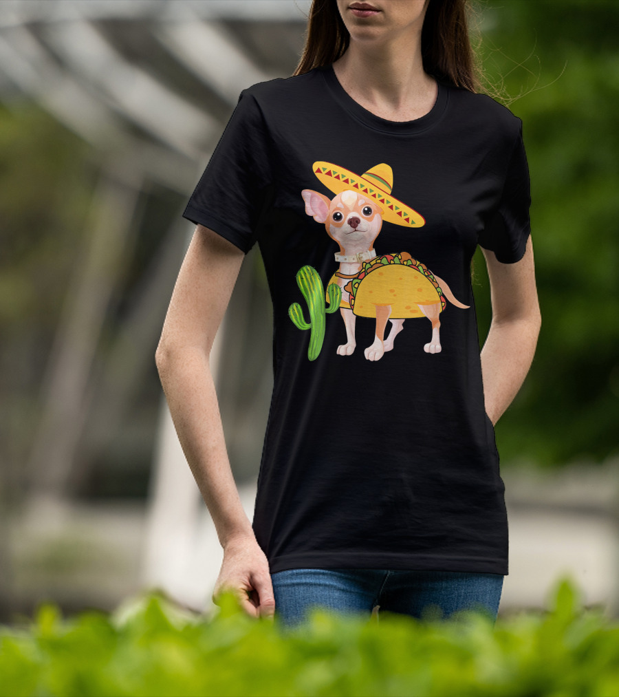 Funny Cinco De Mayo Fiesta Mexican Chihuahua Taco Sombrero Cactus T-Shirt