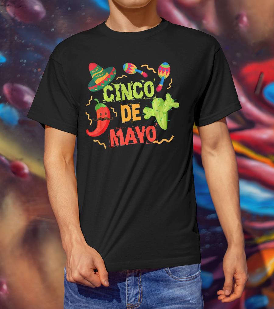 Cinco De Mayo Sombrero Maracas Cactus Pepper Fiesta T-Shirt