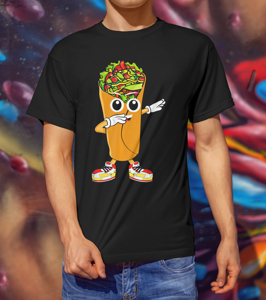 Dabbing Burrito Cartoon Dab Dance With Sneakers T-Shirt