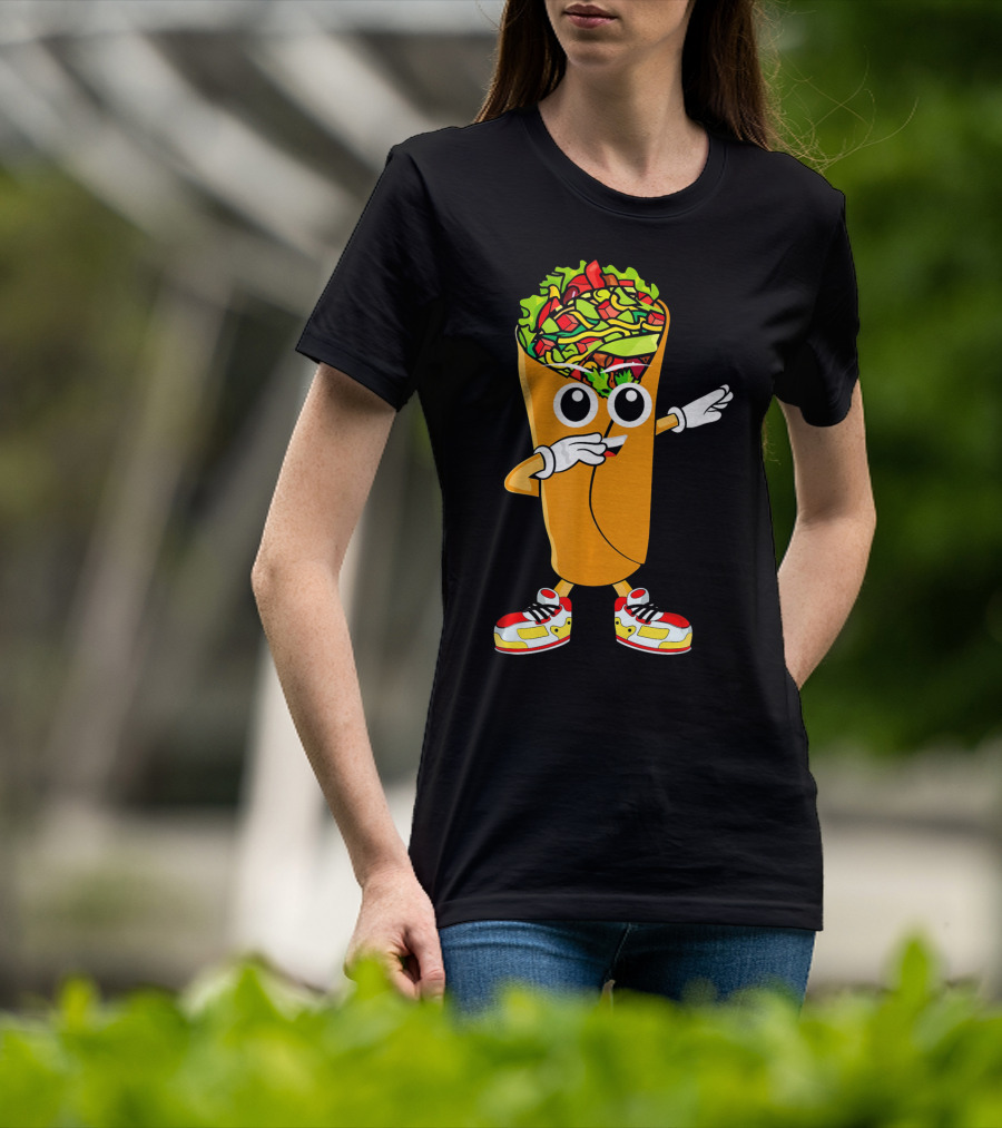 Dabbing Burrito Cartoon Dab Dance With Sneakers T-Shirt