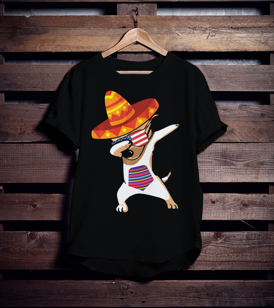 Sombrero Chihuahua Dabbing Mexican Chihuah American Flag Glasses T-Shirt