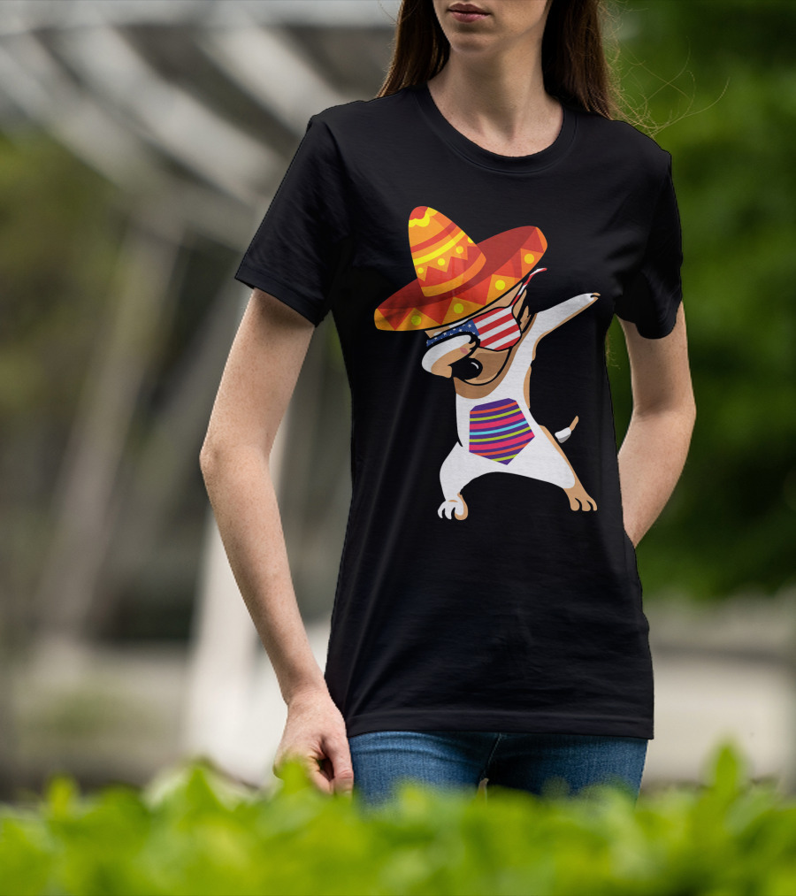 Sombrero Chihuahua Dabbing Mexican Chihuah American Flag Glasses T-Shirt