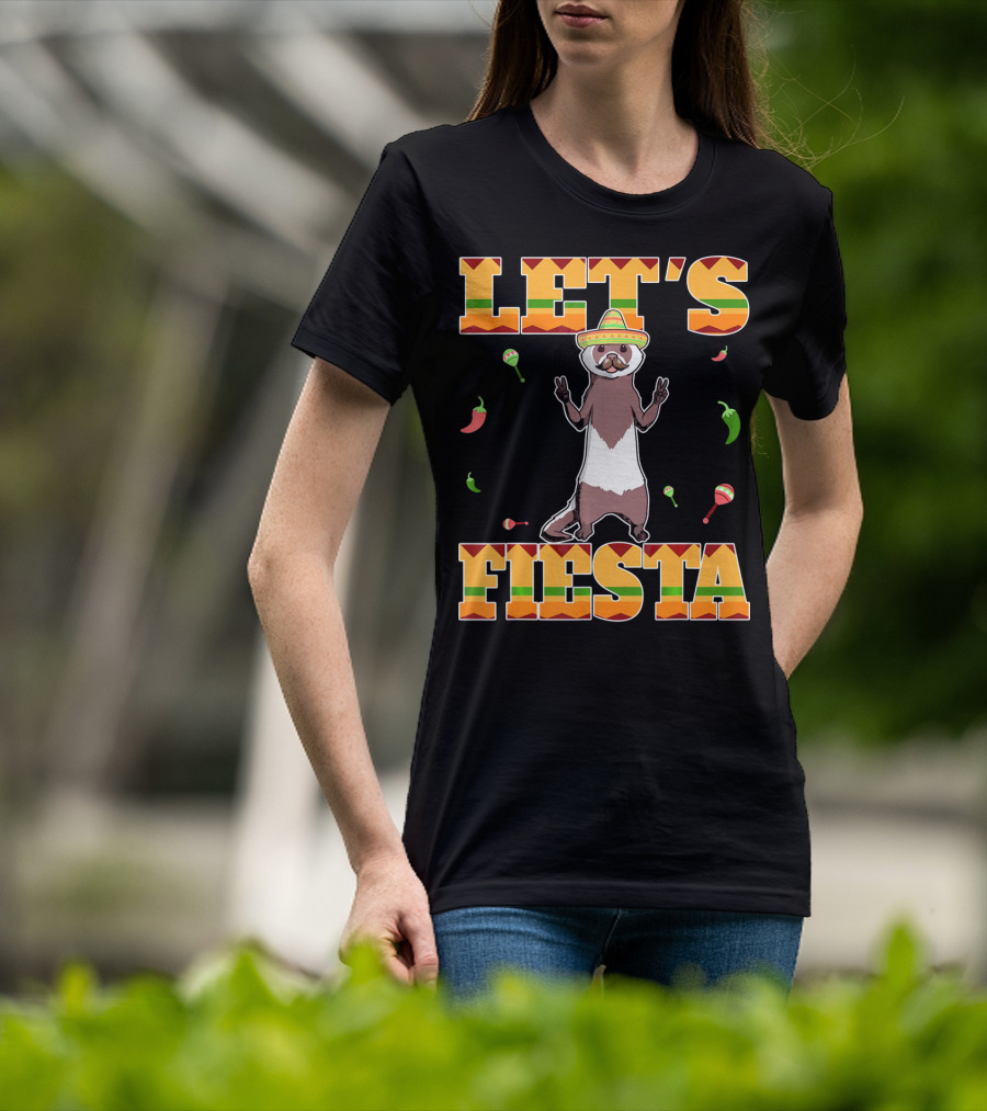 Let's Fiesta Ferret Sombrero Maracas Peppers Mexican T-Shirt