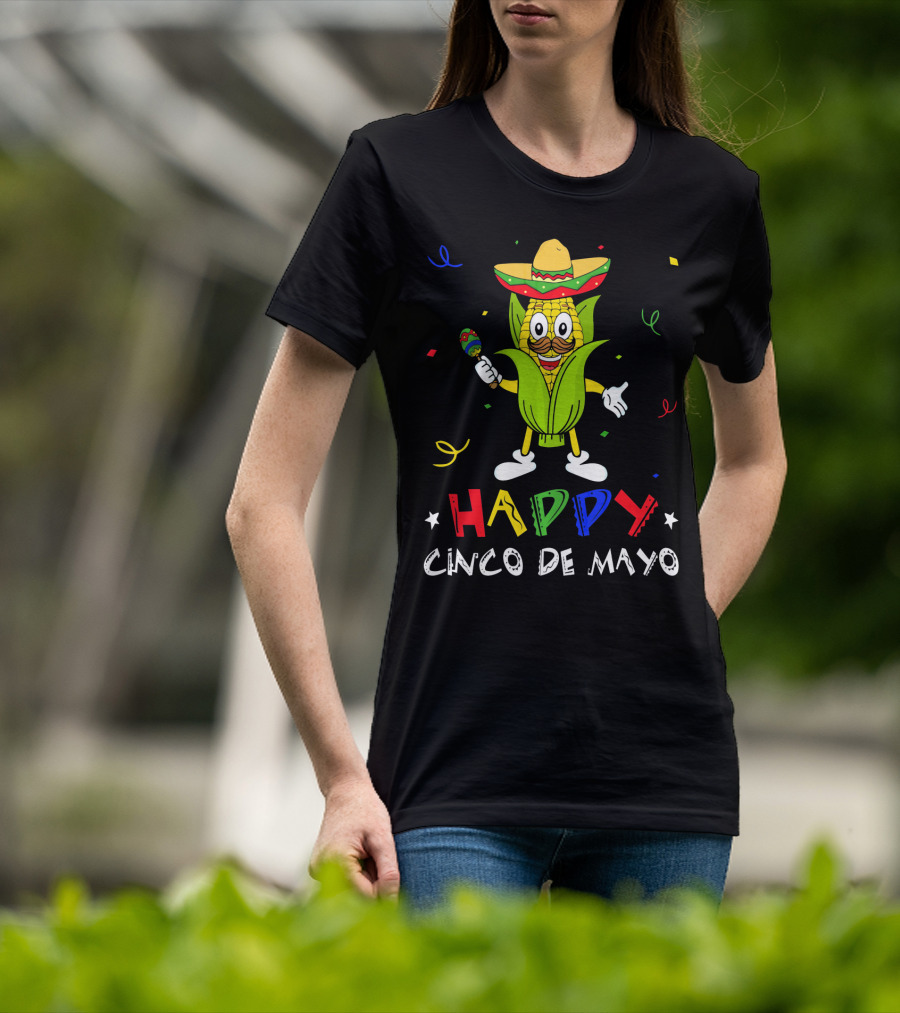 Happy Cinco De Mayo Corn Character With Sombrero And Maraca T-Shirt