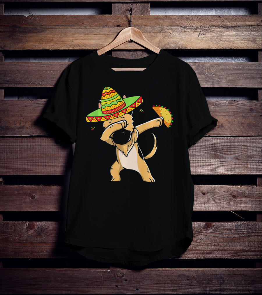 German Shepherd Dabbing With Taco And Sombrero Cinco De Mayo Fun T-Shirt
