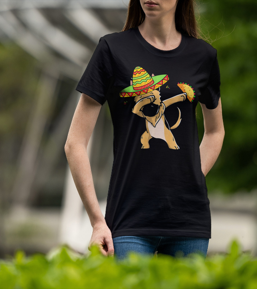German Shepherd Dabbing With Taco And Sombrero Cinco De Mayo Fun T-Shirt