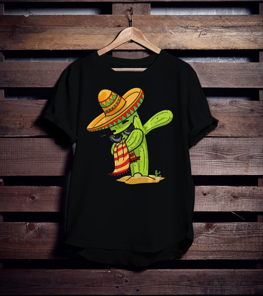 Dabbing Cactus Wearing Sombrero And Sunglasses T-Shirt