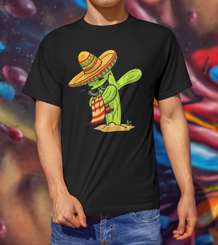 Dabbing Cactus Wearing Sombrero And Sunglasses T-Shirt