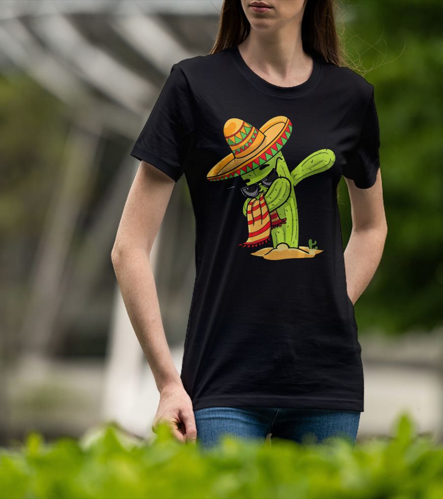 Dabbing Cactus Wearing Sombrero And Sunglasses T-Shirt