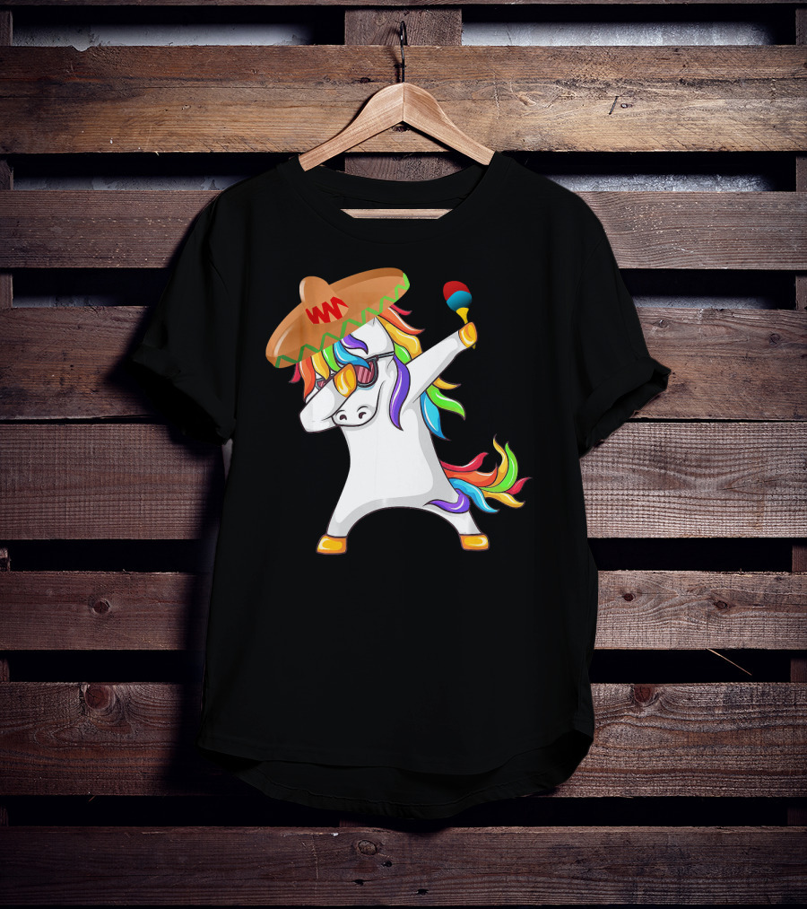 Sombrero Unicorn Dabbing With Maracas Cinco De Mayo T-Shirt