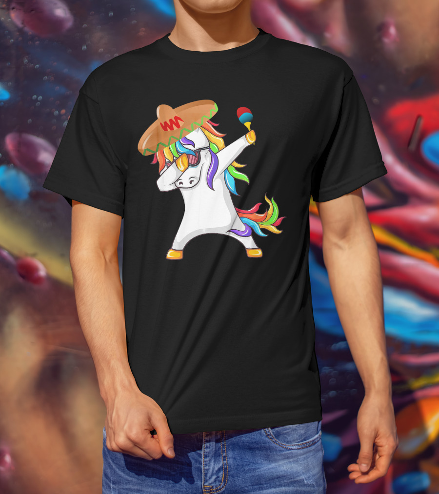 Sombrero Unicorn Dabbing With Maracas Cinco De Mayo T-Shirt