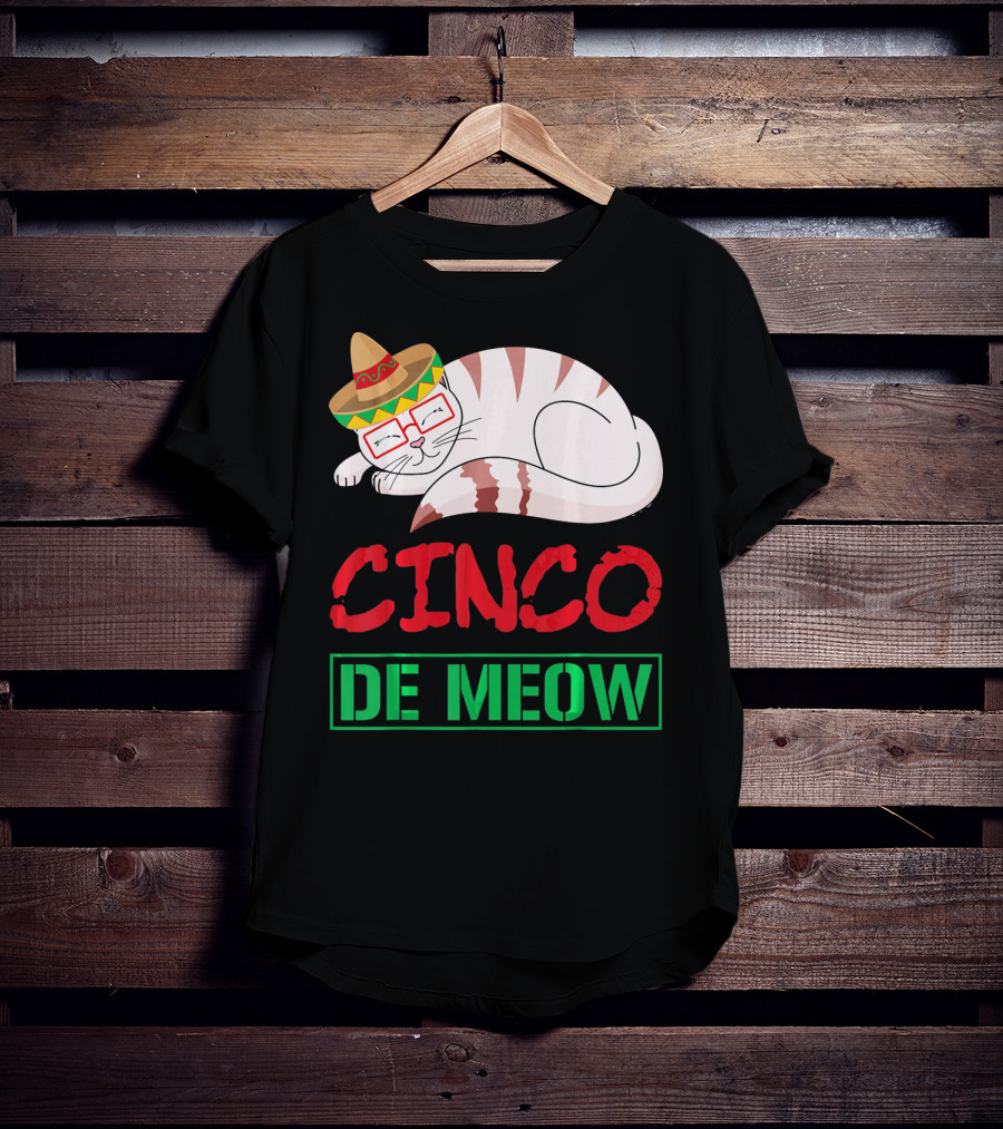 Cinco De Meow Funny Kitty With Sombrero Celebrating Mexican Holiday T-Shirt