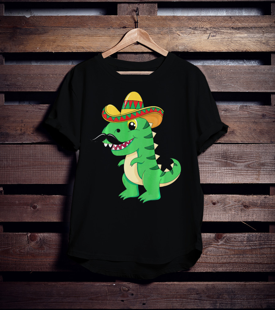 Cinco De Mayo Rex Dinosaur In Sombrero And Mustache T-Shirt