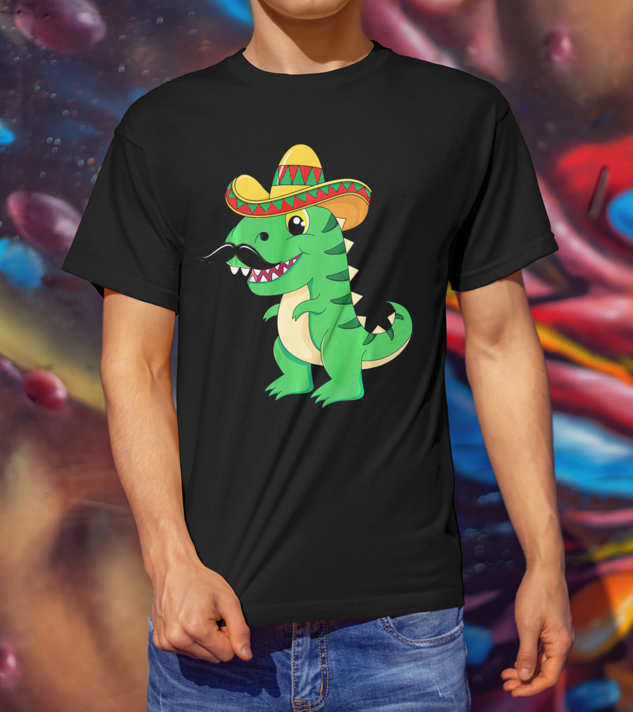 Cinco De Mayo Rex Dinosaur In Sombrero And Mustache T-Shirt