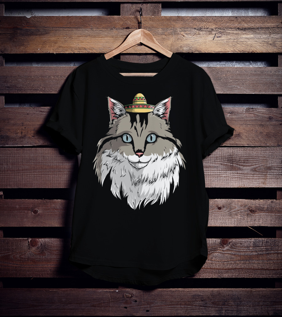 Maine Coon Cat Sombrero Fiesta Cinco De Mayo T-Shirt