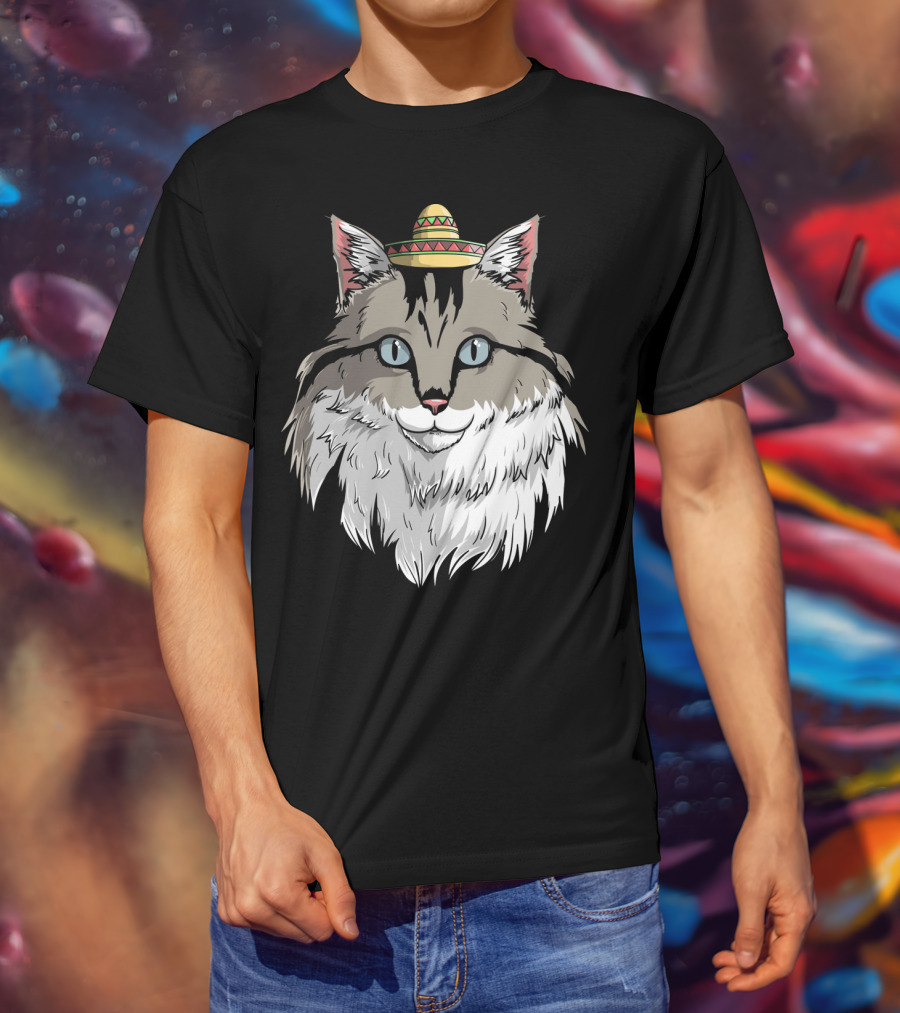 Maine Coon Cat Sombrero Fiesta Cinco De Mayo T-Shirt