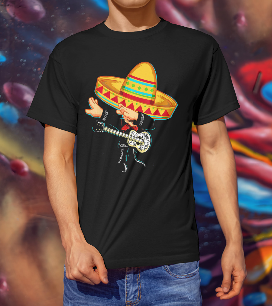 Dabbing Mexican Mariachi With Guitar Sombrero Cinco De Mayo T-Shirt