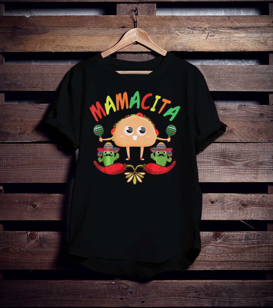 Mamacita Taco And Cactus Fiesta With Maracas And Sombrero T-Shirt