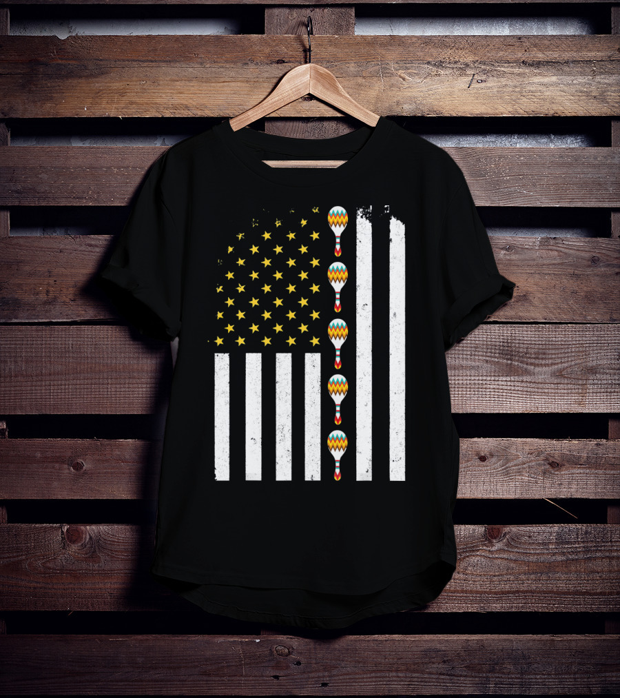 Cinco De Mayo Vintage American Flag With Maracas T-Shirt